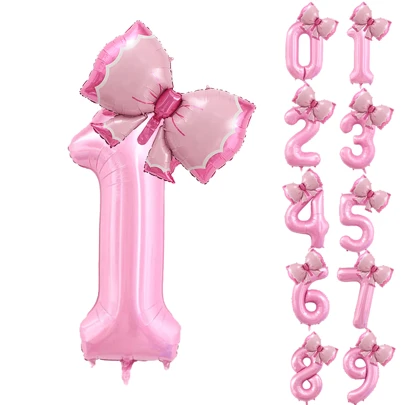 2 个 32 英寸大号粉色数字气球，带蝴蝶结，情人节、生日、周年纪念和生日派对装饰品