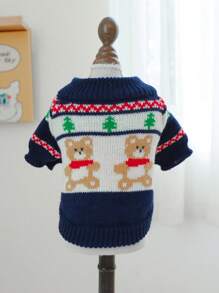 1 件宠物服装，狗/猫秋冬柔软温暖森林熊图案毛衣