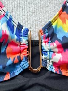 getzwa Nowy kwiatowy nadruk łączący konserwatywny jednoczęściowy kostium kąpielowy, metalowy dekolt w kształcie litery U z głębokim dekoltem w serek seksowny strój kąpielowy zakrywający brzuch, jednoczęściowy modny kostium kąpielowy dla kobiet, odpowiedni do gorących źródeł, wakacji