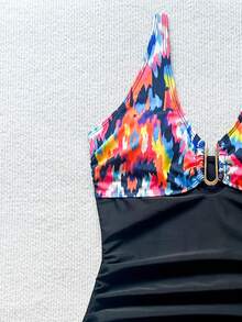 getzwa Nowy kwiatowy nadruk łączący konserwatywny jednoczęściowy kostium kąpielowy, metalowy dekolt w kształcie litery U z głębokim dekoltem w serek seksowny strój kąpielowy zakrywający brzuch, jednoczęściowy modny kostium kąpielowy dla kobiet, odpowiedni do gorących źródeł, wakacji