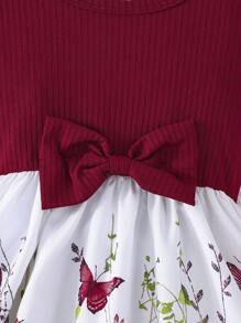 Baby Girl Summer Cap Sleeve Dress, Butterfly Print Patchwork