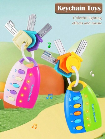 1 Box Remote Control Car Key Toy With Light, Sound & Music Effect, For Infant Early Education, Grasp Training, Parenting Interaction, Children Boy & Girl Birthday Gift (Batteries Not Included, Random Packaging)