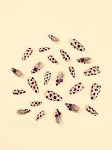 24 Stück Künstliche Nägel Herbst Nägel Leoparden Muster Nägel Kurze Nägel Mandel Form Nägel 3D Kirsche Dekor Nägel Hautfarbe Aufklebe Nägel Nagel Zubehör - Verschiedenfarbig - Übersicht 3