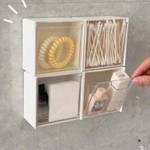 4pcs Plastic Wall Mounted Storage Boxes Dustproof Bathroom Organizer For Cotton Swabs Makeup Adhesive Small Jewelry Holder Box Back To School