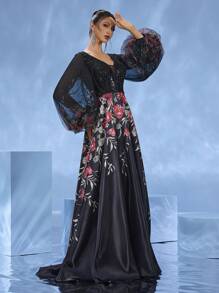 DELLA COUTURE 优雅女士手工长礼服，适合派对、晚会、婚礼和其他正式场合、舞厅鸡尾酒会礼服、婚礼宾客礼服 - 黑色 - 查看 9