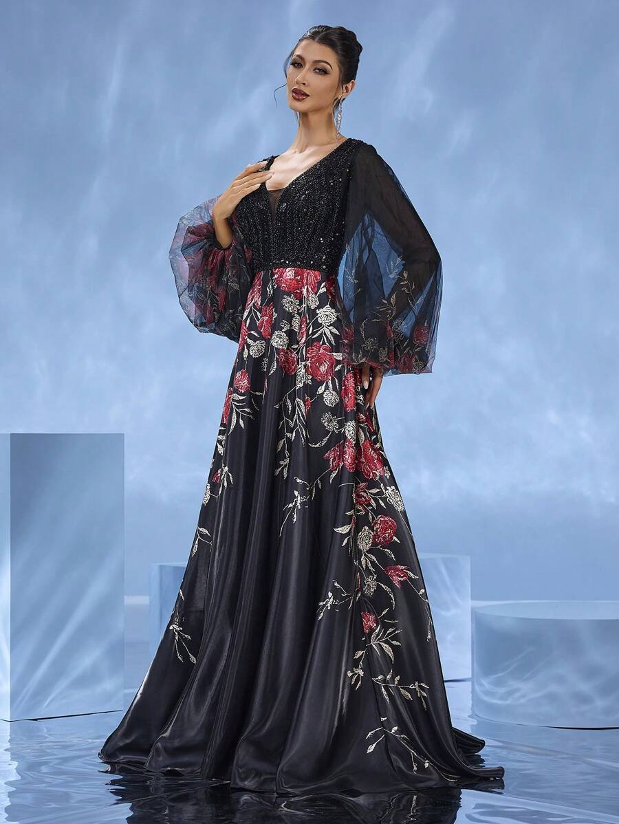 DELLA COUTURE 优雅女士手工长礼服，适合派对、晚会、婚礼和其他正式场合、舞厅鸡尾酒会礼服、婚礼宾客礼服