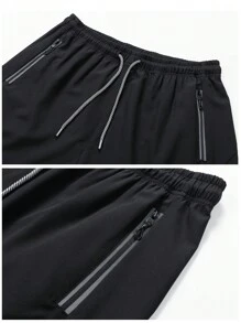 1 件装男士夏季运动短裤，松紧腰抽绳短裤，印花健身短裤，适合室内健身房、户外跑步 - 黑色 - 查看 4