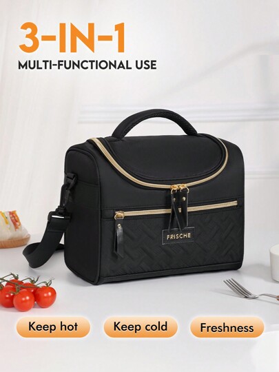 1pc Fashion Style Insulated Lunch Bag With Shoulder Strap, Tote Cooler Bag, Portable Waterproof And Leakproof Lunch Box, Thick Aluminum Foil Insulation, Multiple Colors Available, Reusable Lunch Bag For School, Office, Camping, Picnic, Workers And Canteen, Classroom Storage Bag, Kitchen Accessories, Travel Accessories Lunch Box Lunch Bag Women Teacher Picnic Bag Cooler Bag Picnic Bag