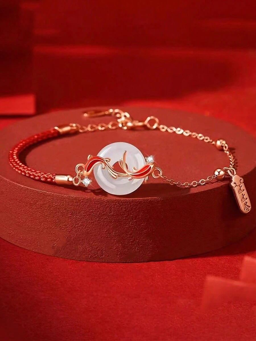 1 szt. Amulet ryby Koi Czerwona bransoletka z liny, bransoletka z zawieszką na szczęście, prezent urodzinowy dla dziewczyny