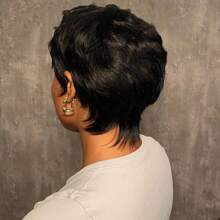 Short Curly Human Hair Wigs Pixie Cut Wigs For Women - Natural Black - View 2