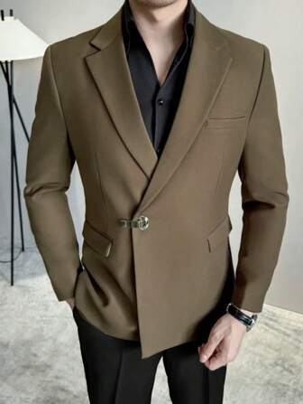 设计师高端按扣奢华男士西装外套，英伦风格时尚商务休闲绅士夹克