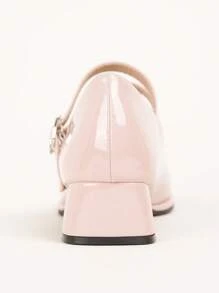 Fashionable Women Shoes, Simple & Versatile Double Buckle Strap Chunky Heels Mary Jane Pumps, Red & Violet Solid Color Ladies Flats