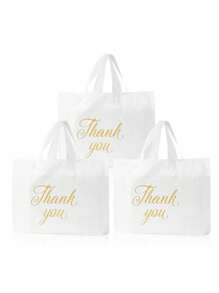 10pcs/50pcs/Pack Reusable Party Gift Bag With Handle Thank You Print,Suitable For Retail Clothing,Christmas