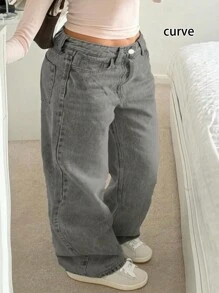 Plus Size Women's Casual Basic American Street Style Straight Leg Pants