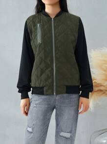 Womens Bomber Jacket Zip Up Biker Quilted Lightweight Jackets Thin Coat Tops