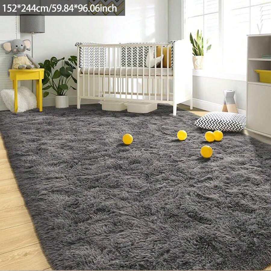 Black Carpet Super Soft Fluffy 9x12 Feet Rug For Bedroom, Fluffy Area Rug For Living Room Floor Rug, Fluffy And Comfortable Rug For Bedroom Room Decoration Dormitory Rug, Suitable For Living Room, Bedroom, Dining Room - Xám - Xem 1