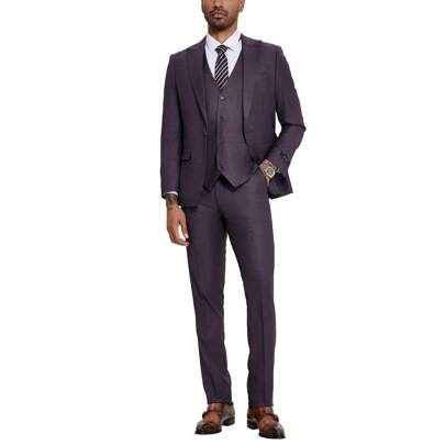 Mens Suit 3pc Solid Texture Peak Lapel Jacket With Matching Vest  Pants For Weddings, Prom, Graduations, Etc. Suit Set