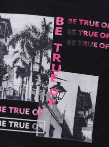 5pcs/Set Young Boy Summer Short Sleeve Letter & Bear Print Round Neck T-Shirts