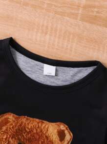 5pcs/Set Young Boy Summer Short Sleeve Letter & Bear Print Round Neck T-Shirts