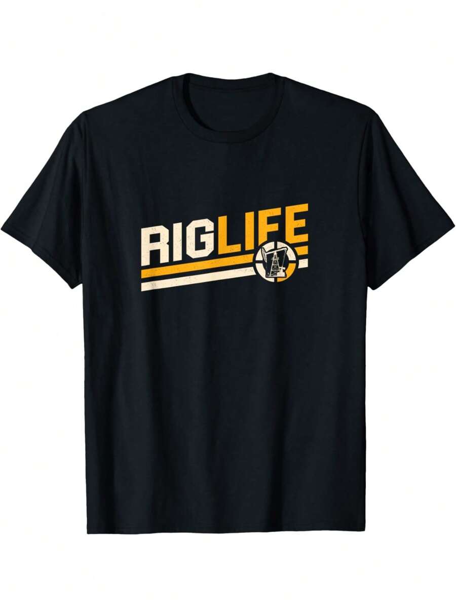 EWHOilfield Pipeliner Rig Life Roughneck Oil Rig T-Shirt - Black - View 1