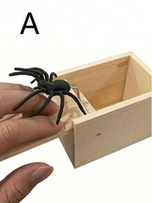 1pc Wooden Spider Prank Box - Funny Gag Gift Practical Joke Kit For Various Room Types, Indoor & Outdoor Use, Holiday Themed For Halloween, Christmas, Easter, Thanksgiving, Without Electricity