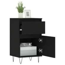 Stylish Black Engineered Wood Sideboard Set Of 2 With Modern Design 45x70 Cm Ideal For Living Room Storage - Black - View 3