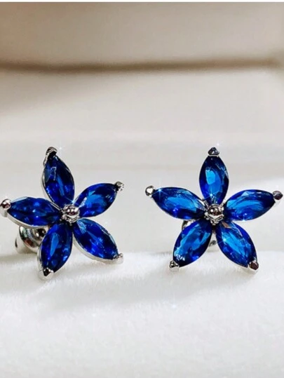 1 Pair Colorful Floral & Five-Pointed Star Stud Earrings, Sweet And For Girls, Students