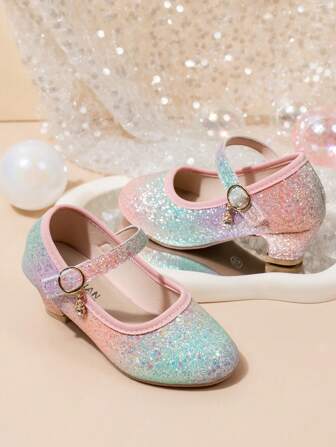 女童高跟鞋2025春秋新款彩色公主鞋儿童高跟鞋小女孩表演百搭亮片水晶鞋