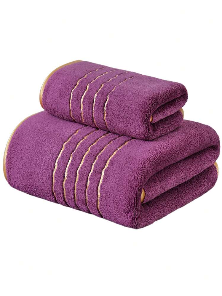 1pc Polyester Fiber Purple Bath Towel Or Small Kitchen Towel, Thin, Minimalist Solid Color, Unisex, Suitable For All Seasons, Quick-Drying And Absorbent, Suitable For Bathroom, Holiday Gift, School, Outdoor Travel And Home Use - Purple - View 2