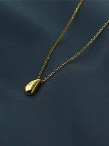 1 pièce Collier avec chaîne en acier inoxydable plaqué or avec pendentif minimaliste en forme de goutte d'eau, convient pour un port quotidien - Doré - Voir 2