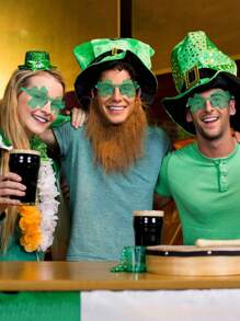 2副绿色无框眼镜，三叶草眼镜，派对眼镜，新奇绿色圣帕特里克节眼镜，小妖精装扮眼镜，派对礼品眼镜，时尚派对眼镜 - 彩色 - 查看 4