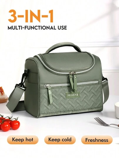 1pc Fashionable Insulated Lunch Bag, With Shoulder Strap, Handheld Cooler Bag, Portable Waterproof Leakproof Lunch Box, Thick Aluminum Foil Insulation Layer, Multiple Colors Available, Reusable, Suitable For School, Office, Camping, Picnic, Work, Can Also Be Used As Classroom Storage Bag, Kitchen Supplies, And Travel Accessories. Lunch Box, Lunch Bag, Women's Lunch Bag, Teacher Picnic Bag, Cooler Bag, Picnic Bag