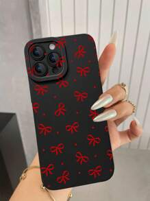 1 pieza Funda suave de TPU a prueba de golpes con diseño de lazo rojo compatible con iPhone - Multicolor - Ver 2