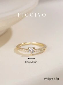 FICCINO FICCINO Mini Heart-Shaped Gold-Plated Cubic Zirconia Adjustable Open Ring, Simple & Personalized Design, Suitable For Daily Wear, Couple Gift, Holiday/Anniversary/Valentine's Day Gift, Comes In Gift Box Valentines