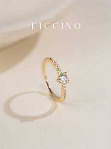 FICCINO FICCINO Mini Heart-Shaped Gold-Plated Cubic Zirconia Adjustable Open Ring, Simple & Personalized Design, Suitable For Daily Wear, Couple Gift, Holiday/Anniversary/Valentine's Day Gift, Comes In Gift Box Valentines