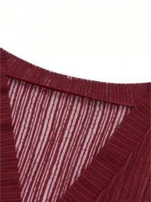 Womens Open Front Shrug, Short Sleeve Solid Color Lace Patchwork Sheer Bolero Cover Up - Burgundy - View 5