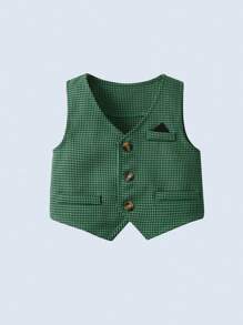 BOARNSEORL Bộ trang phục quý ông 3 món cho bé trai: Áo sơ mi cổ dài tay có nơ, áo vest kẻ caro xanh lá cây và quần dài, thời trang cho tiệc sinh nhật, đám cưới, Giáng sinh - màu xanh lá - Xem 8