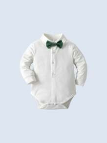 BOARNSEORL Bộ trang phục quý ông 3 món cho bé trai: Áo sơ mi cổ dài tay có nơ, áo vest kẻ caro xanh lá cây và quần dài, thời trang cho tiệc sinh nhật, đám cưới, Giáng sinh - màu xanh lá - Xem 9