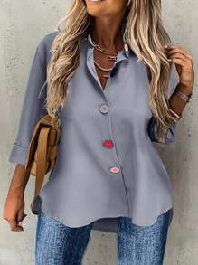 Fashionable Women Casual & Unique Button Shirt - Grey - View 5