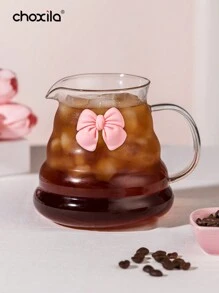 choxila 1pc Pink Bowknot Pour Over Coffee Pot Without Lid, High Borosilicate Glass Coffee Server, Cloud Shaped Clear Coffee Carafe, For Home, Office, Outing Back To School