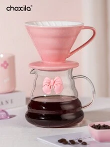 choxila 1pc Pink Bowknot Pour Over Coffee Pot Without Lid, High Borosilicate Glass Coffee Server, Cloud Shaped Clear Coffee Carafe, For Home, Office, Outing Back To School