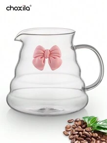 choxila 1pc Pink Bowknot Pour Over Coffee Pot Without Lid, High Borosilicate Glass Coffee Server, Cloud Shaped Clear Coffee Carafe, For Home, Office, Outing Back To School