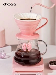 choxila 1pc Pink Bowknot Pour Over Coffee Pot Without Lid, High Borosilicate Glass Coffee Server, Cloud Shaped Clear Coffee Carafe, For Home, Office, Outing Back To School