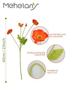 5 pièces/2 pièces/1 pièce/paquet Fleurs de coquelicot artificielles avec tiges longues floquées, fleurs de coquelicot factices en soie réaliste pour la maison, le mariage, les fêtes, les centres de table, les bouquets de mariage, le bureau, la décoration d'hôtel - Multicolore - Voir 16
