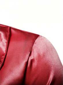 Men's Dress Shirt Button Down Casual Long Sleeve Shirt Prom Wedding Regular Fit Button Up Shirt, Men Satin Ruffle Shirts Long Sleeve Stand Collar Solid Color Slim Fit Dress Shirt - 酒紅色 - 查看 4