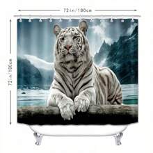 4pcs Tiger Pattern Shower Curtain Set, Bath Curtain With 12 Hooks, U-Shaped Mat, Toilet Cover Mat, Bathroom Decorations, Bathroom Accessories - Black - View 5