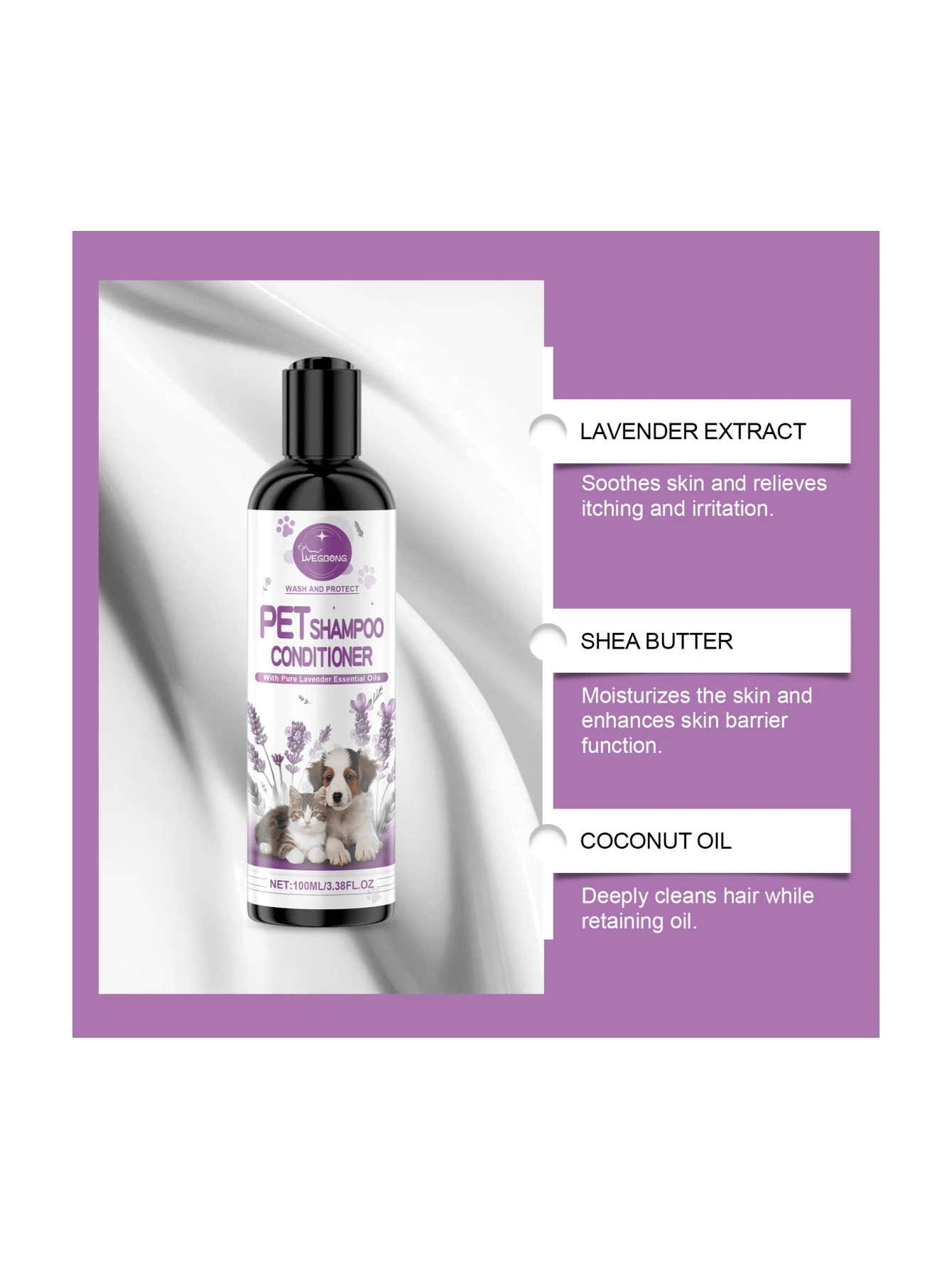 View of Pet Lavender Shampoo, Gentle Cleansing For Cats & Dogs, Leaves Fur Soft ...