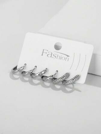 3對方晶鋯石裝飾圓耳環