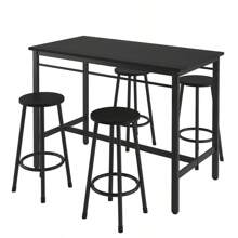 5-Piece Rural Kitchen Table With Four Bar Stools Metal Frame And MDF Black