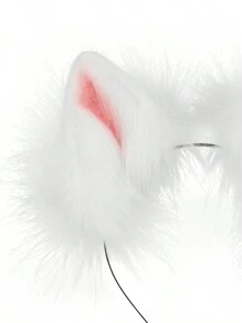 Three-Piece Plush Fox Ears Headband Fox Tail Set Makeup Stage Set Claw Glove Card Love Simulated Plush Animal Ears Cosplay Accessories Party Dress Up Accessories Prom - White Pink - View 3